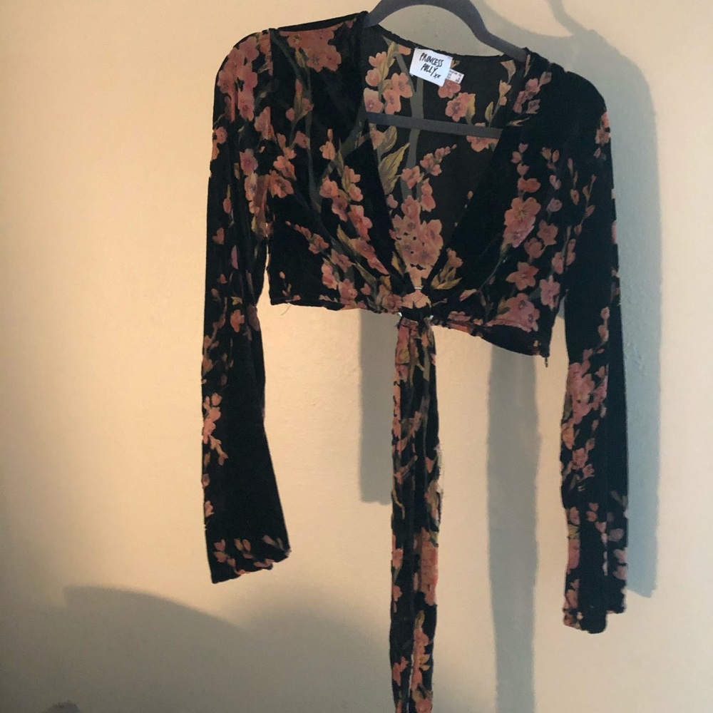 Floral sheer wrap around blouse